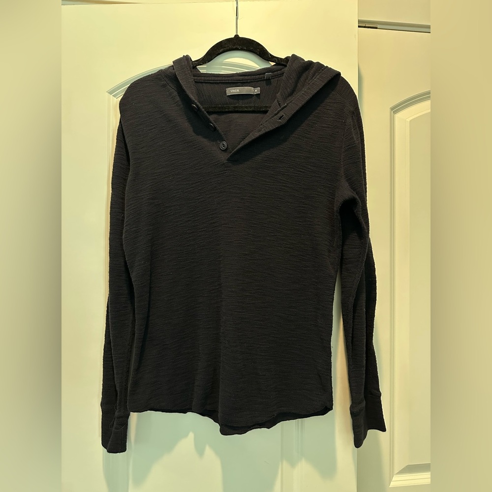 Vince Black Cotton Hoodie w/ 3 Buttons